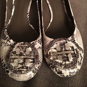 Tory Burch snakeskin low heel pumps